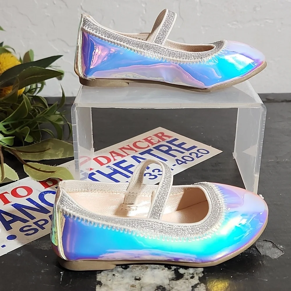 PLACE Metallic Shiny Ballerina Flats Elastic Strap 4